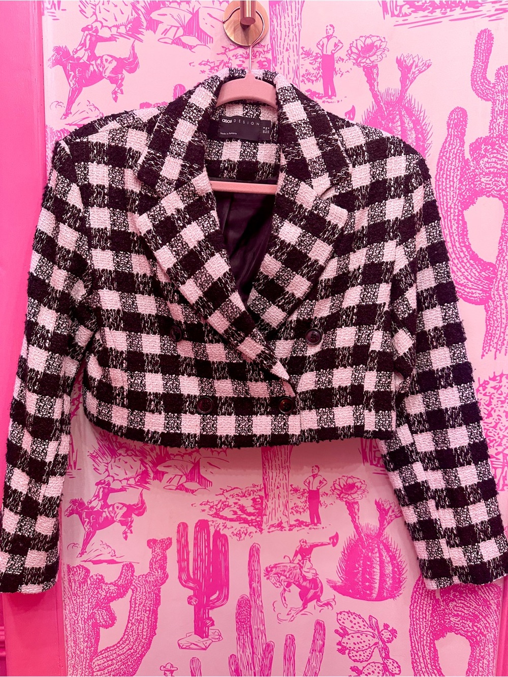 ASOS Black & White Cropped Check Tweed Blazer